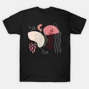 Abstract shapes lines dots and tropical plants digital design illustration T-Shirt